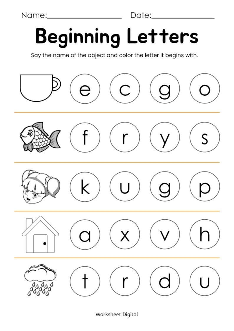 10 Printable Beginning Letters Worksheets For Kindergarten Preschool Homeschool Educational Printables Etsy Phonics Kindergarten Kindergarten Worksheets Printable Preschool Worksheets - English Worksheets For Playgroup