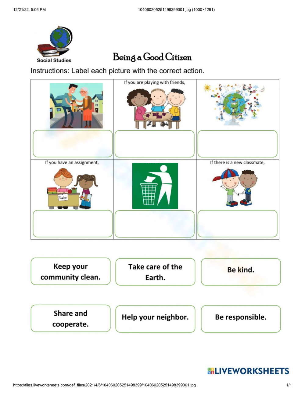 Good Citizen Kindergarten Worksheet Kindergarten Worksheets