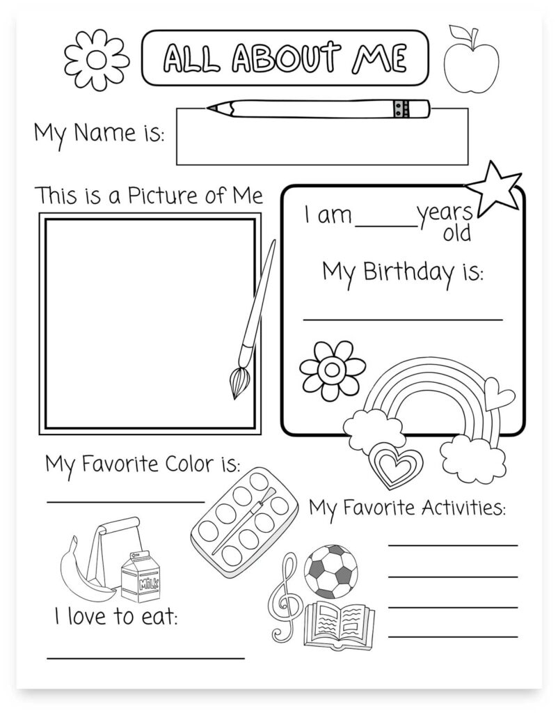All About Me Printable Preschool Worksheet Free PDF MindyMakes - All About Me Kindergarten Worksheet