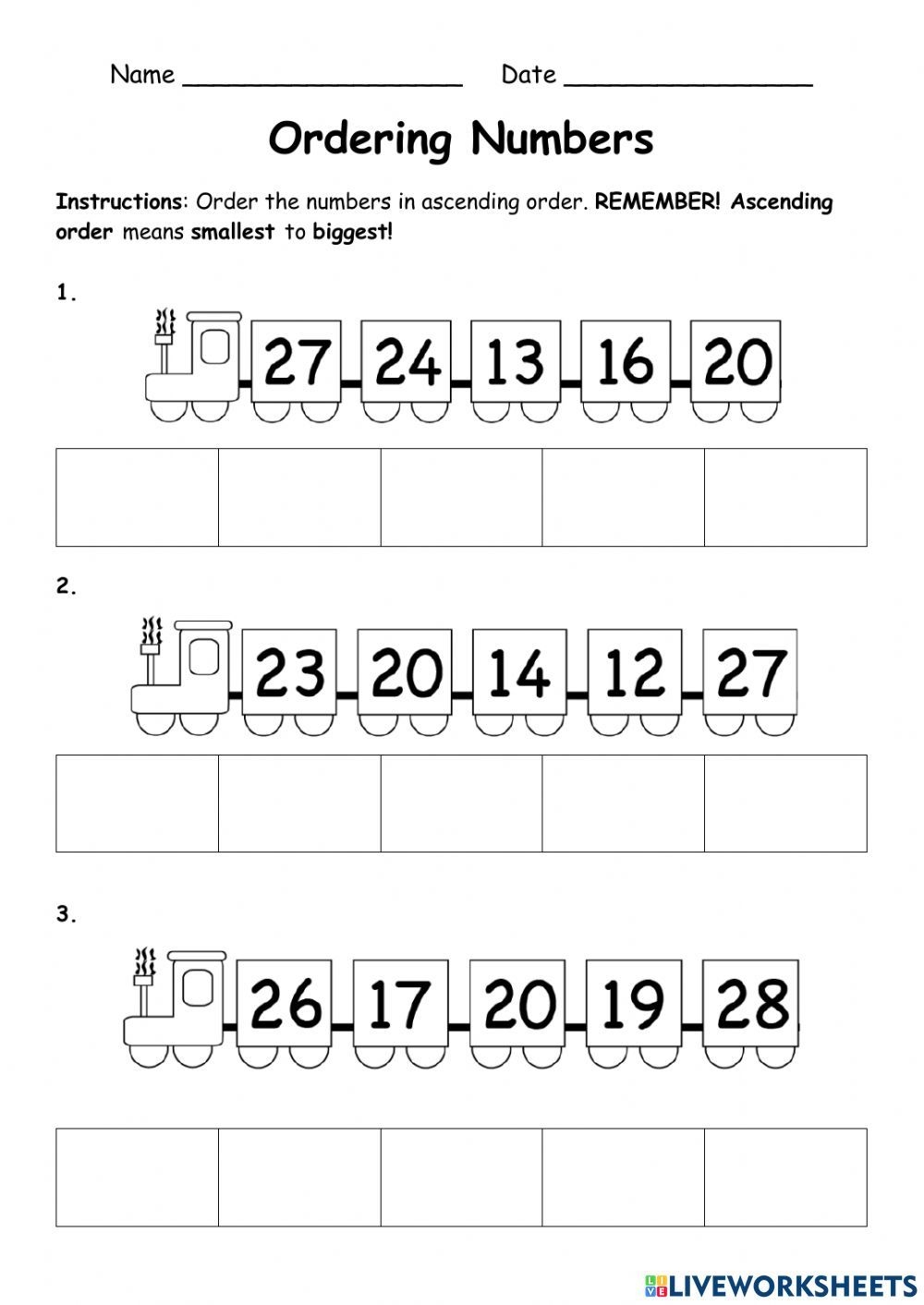 Ascending And Descending Order Worksheet For Kindergarten
