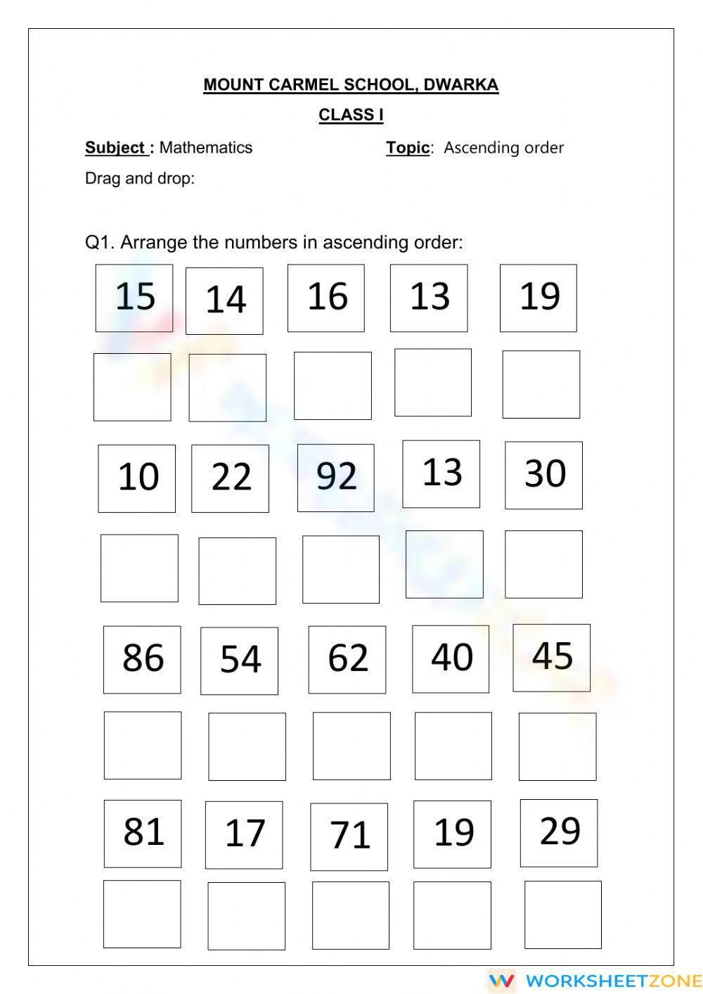 Ascending And Descending Order Worksheet For Kindergarten