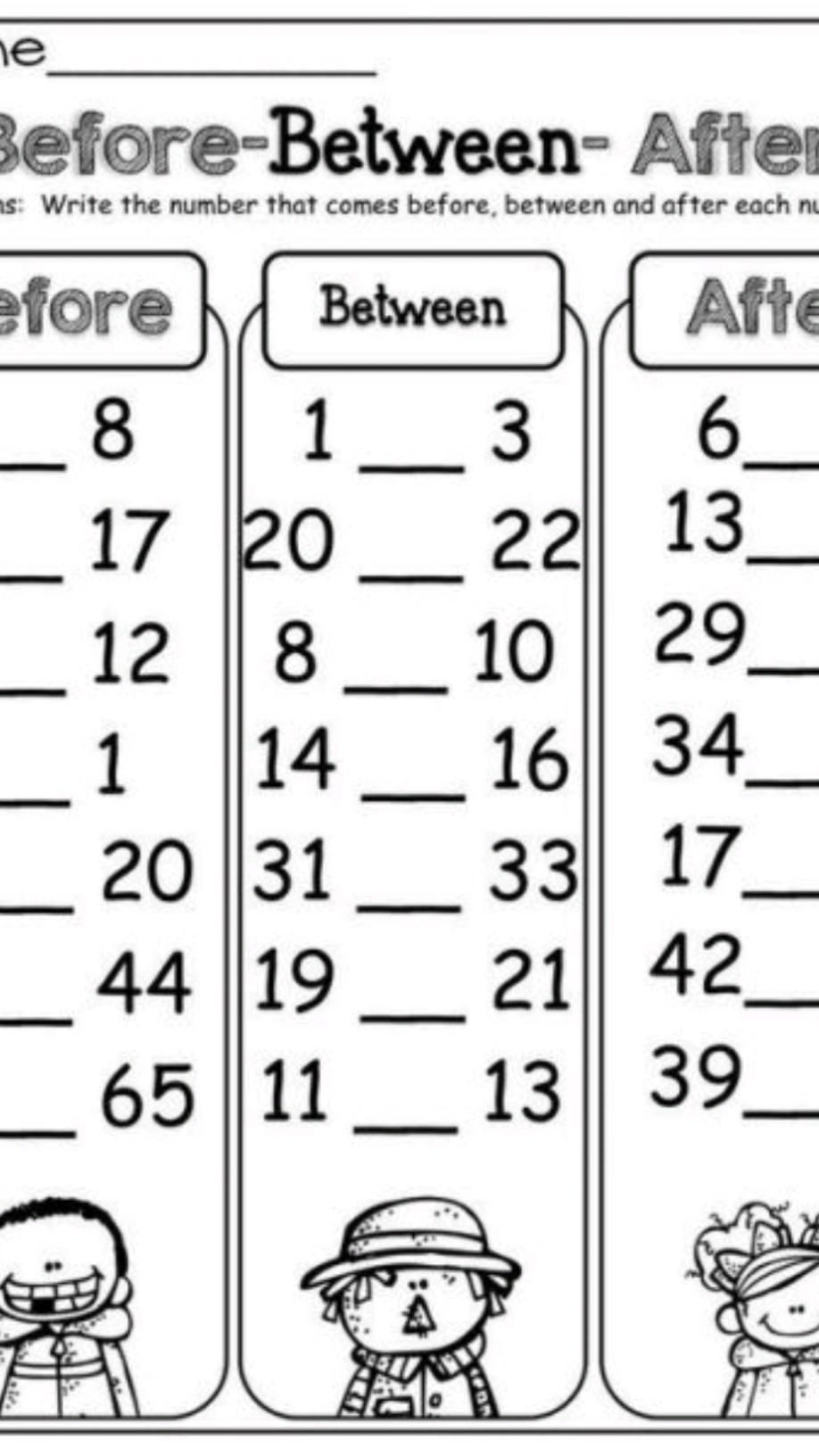 Before After Between Numbers Worksheets For Kindergarten