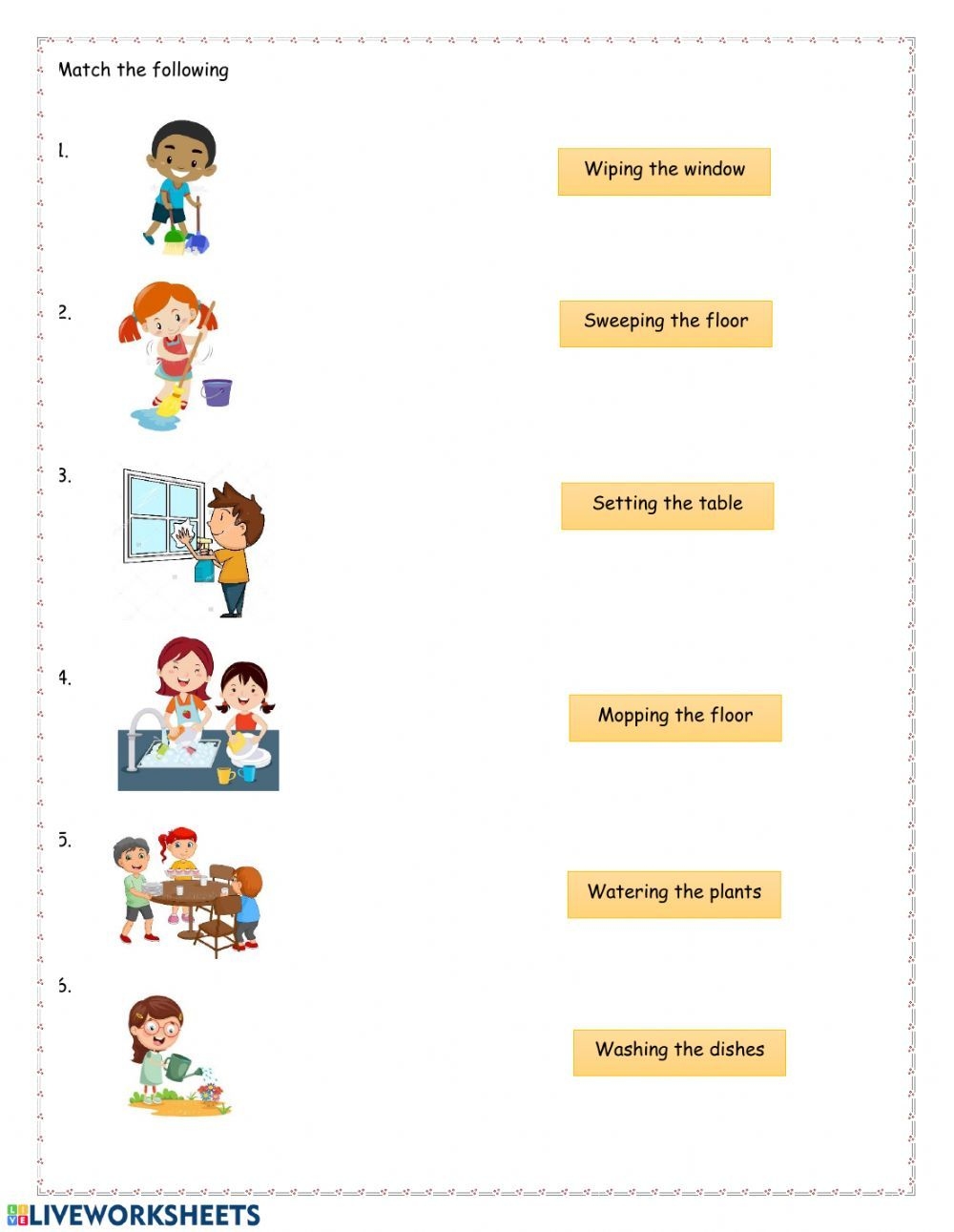 Chores Interactive Worksheet English Lessons For Kids English Activities For Kids English Worksheets For Kids