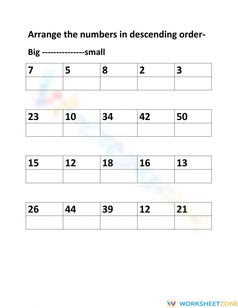 Descending Order Worksheet For Kindergarten - Kindergarten Worksheets