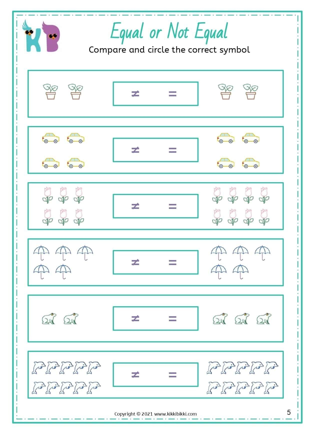 Equal Sets Worksheets For Kindergarten Kindergarten Worksheets