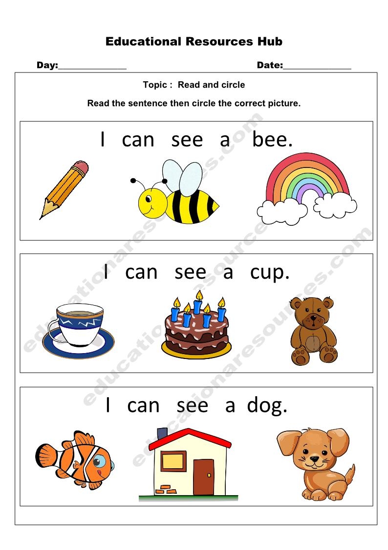 ERH On X Https T Co 63tYnsGDlw Learning Support Educational Worksheet For Kindergarten Kids Free Download English Activity Read And Circle Worksheet Part 3 Pdf Homeschooling And Regular School Kids Worksheet For Practice Kindergarten Worksheets