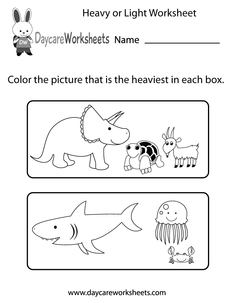 Free Preschool Heavy Or Light Worksheet - Heavy And Light Worksheet For Kindergarten