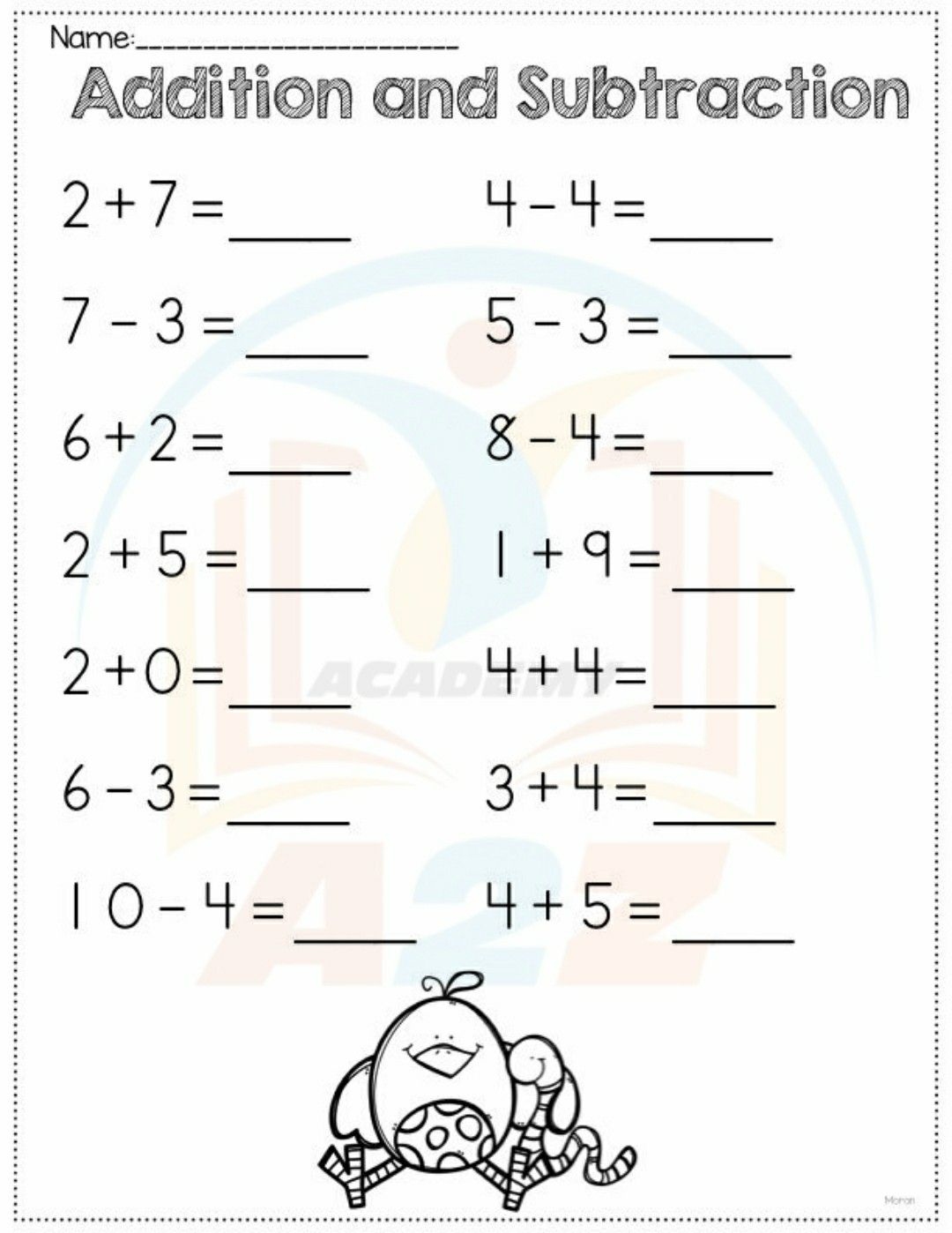 Addition And Subtraction Kindergarten Worksheet