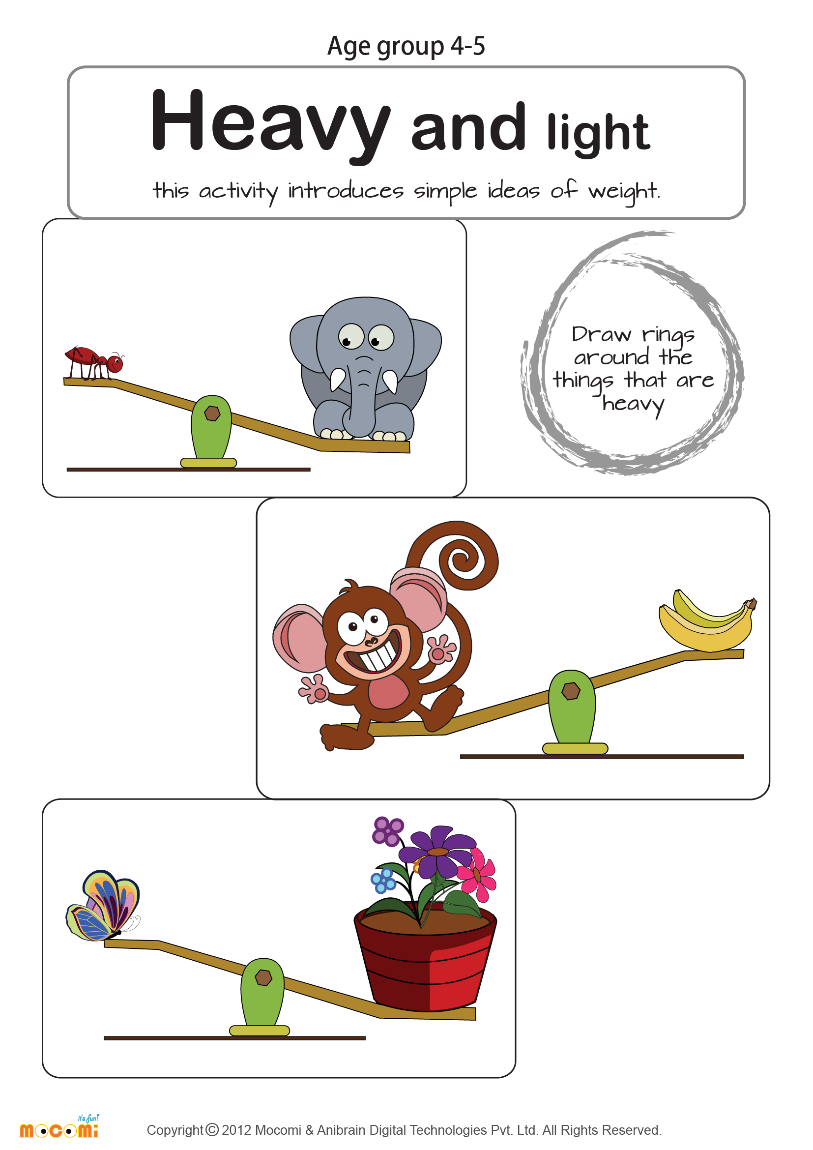 Heavy And Light Worksheet For Kindergarten