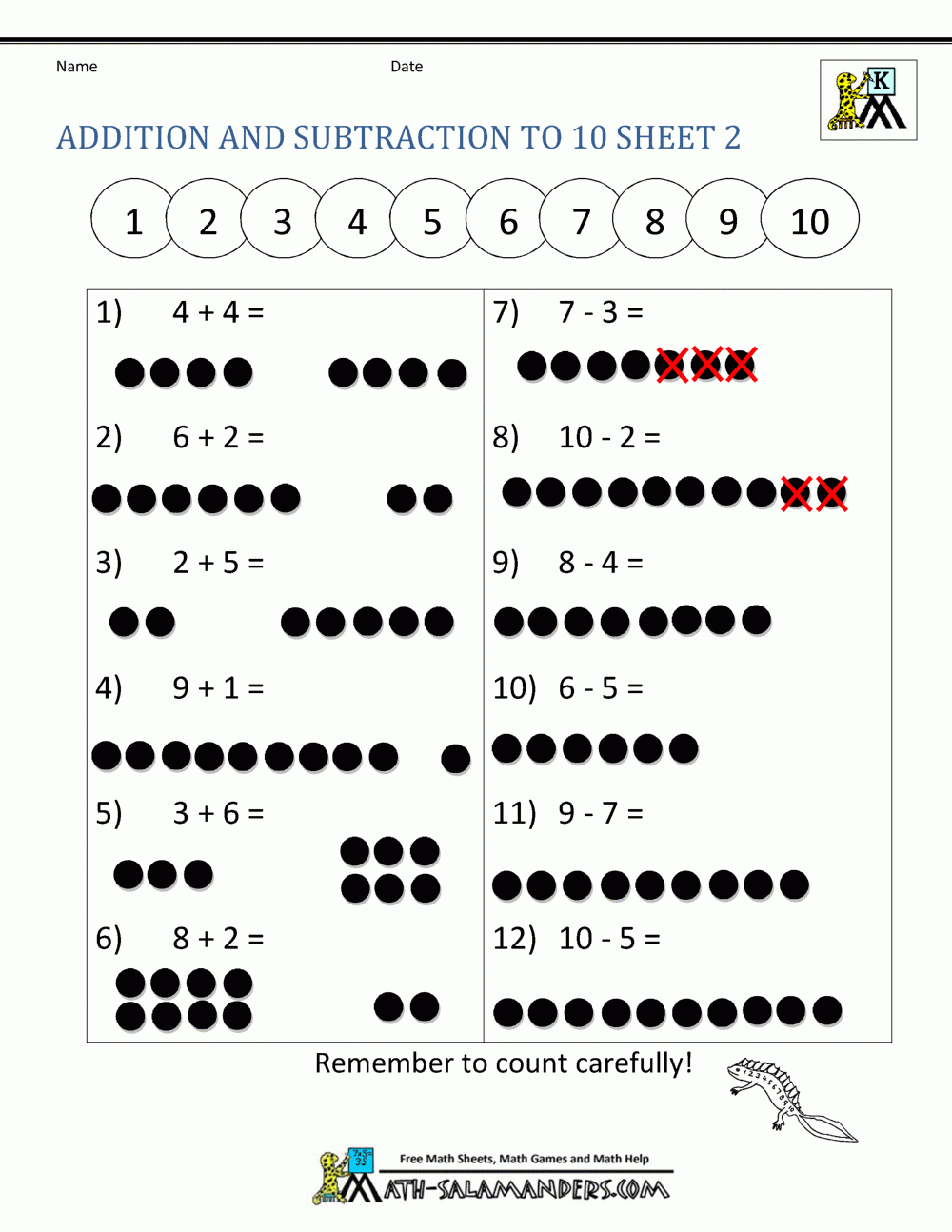 Kindergarten Addition And Subtraction Worksheets