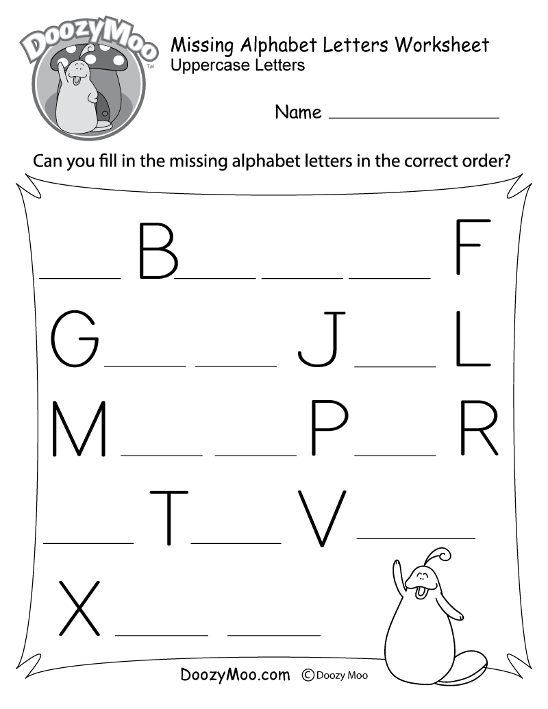 Missing Letter Worksheets Free Printables Doozy Moo - Alphabet Worksheets For Lkg