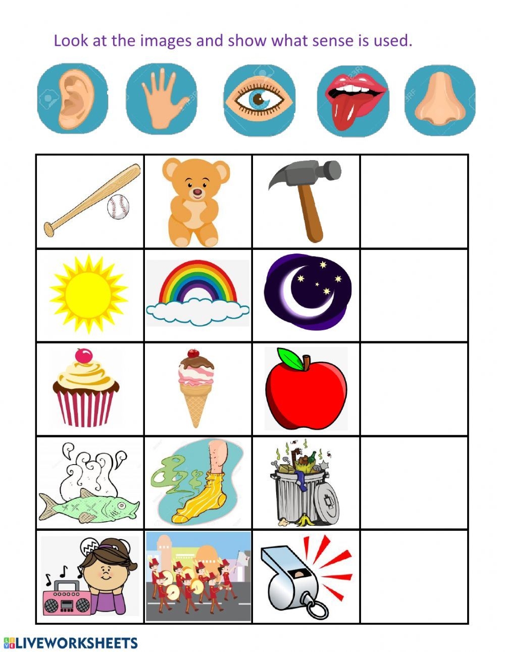 Pract Nueva 2 FIVE SENSES Interactive Worksheet Senses Preschool Preschool Activities Preschool Learning Activities