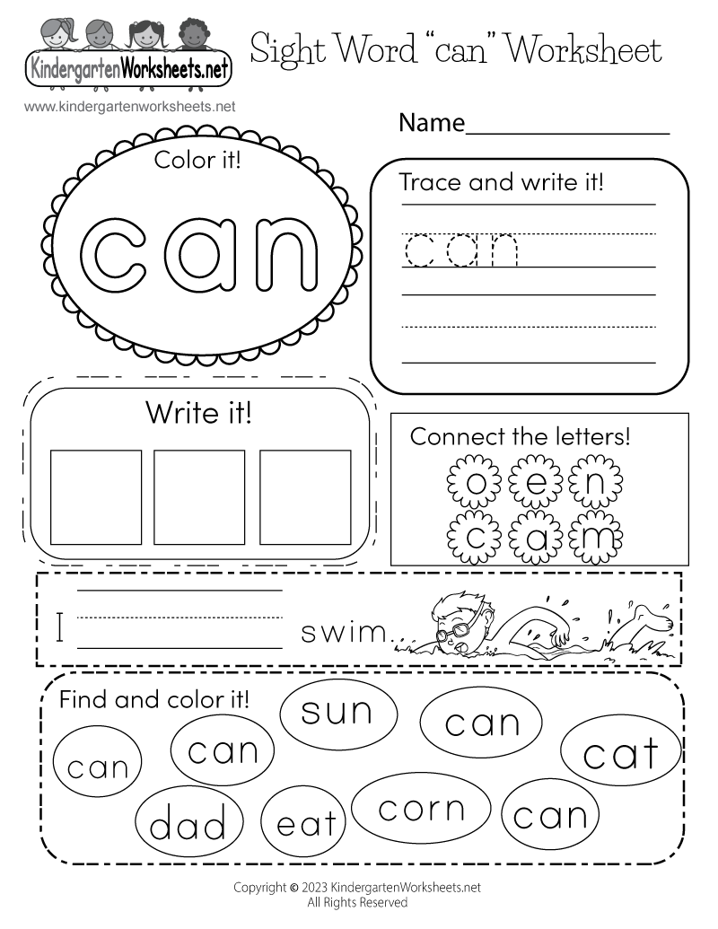 Sight Word Can Worksheet Free Printable Digital PDF