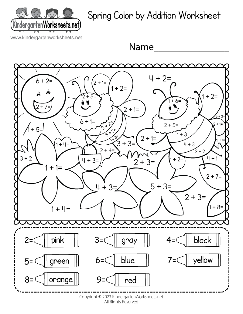 Spring Color By Addition Worksheet Free Printable Digital PDF - Coloring Worksheets For Kindergarten Pdf