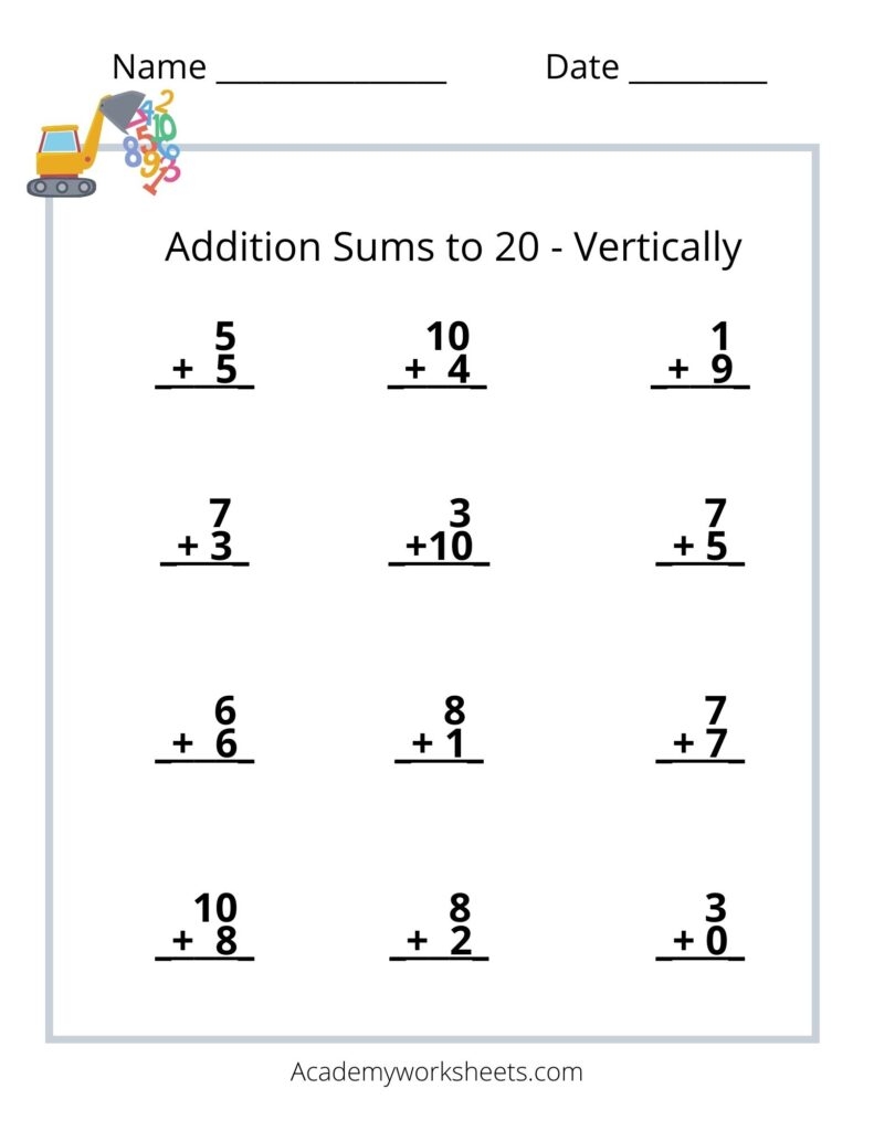 Addition Worksheets For Kindergarten 1 20 - Kindergarten Worksheets