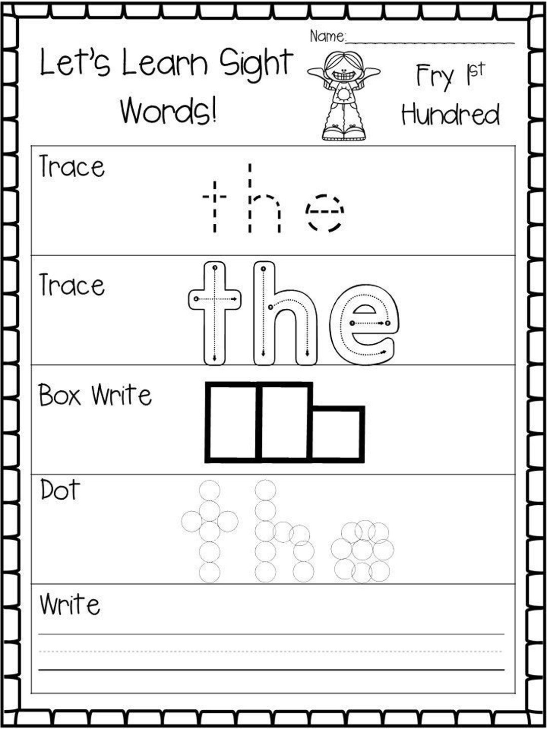 100 Printable Let s Learn Fry 1st Hundred Sight Words Worksheets Kindergarten 1st Grade Handwriting And Spelling Activity Etsy - Sight Word Worksheets For Kindergarten