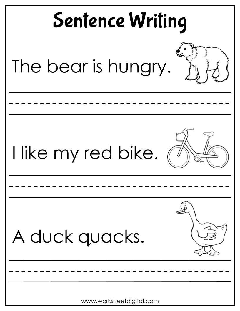 Simple Sentences Writing Sentences Worksheets For Kindergarten
