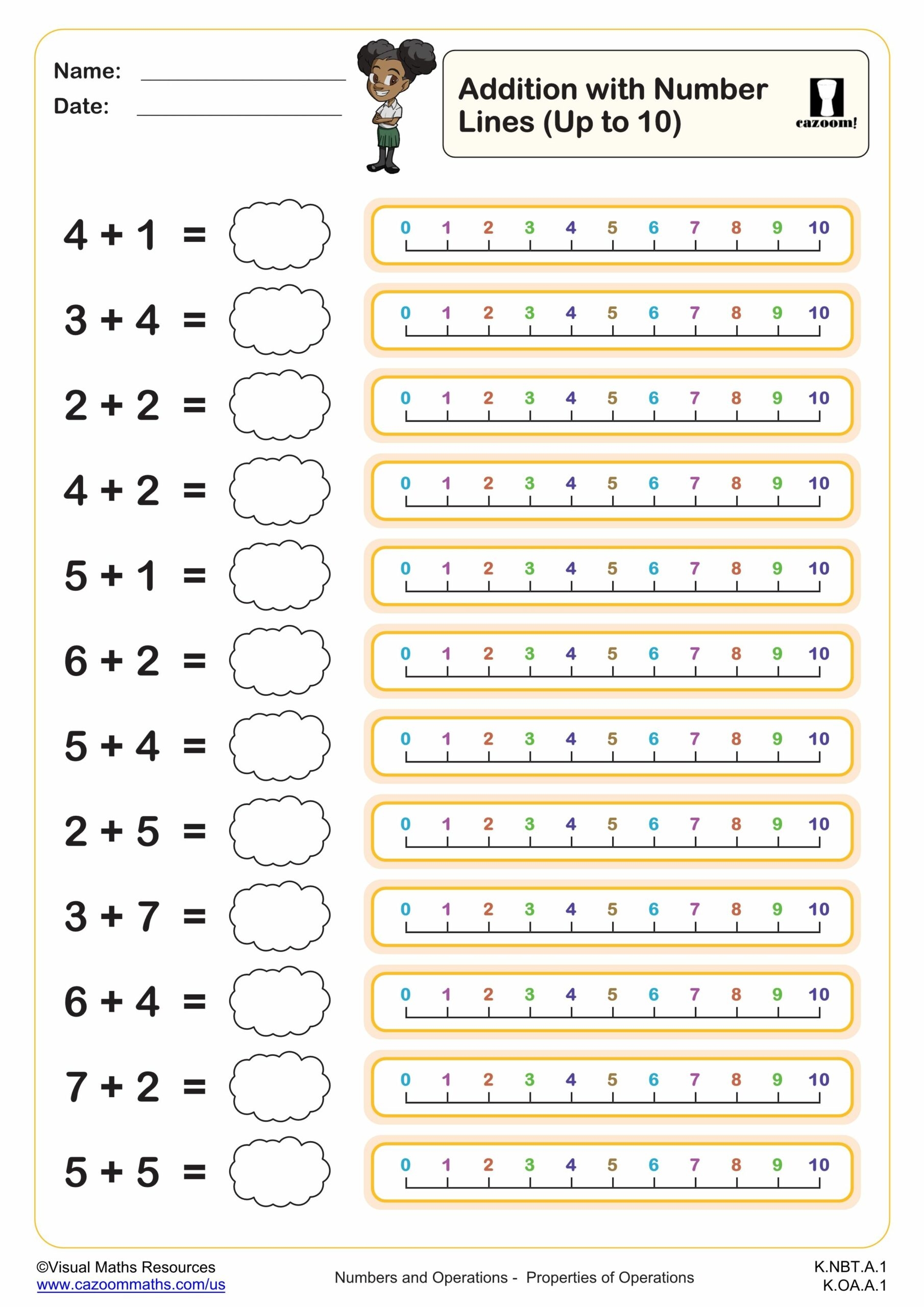 Addition With Number Lines up To 10 K Grade PDF Addition Worksheets - Addition And Subtraction Kindergarten Worksheets Pdf
