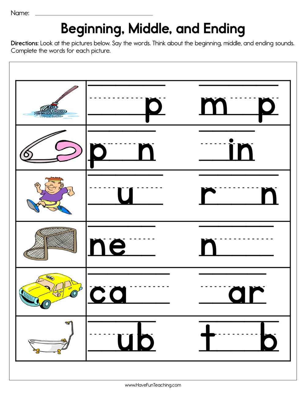 Kindergarten Middle Sound Worksheets