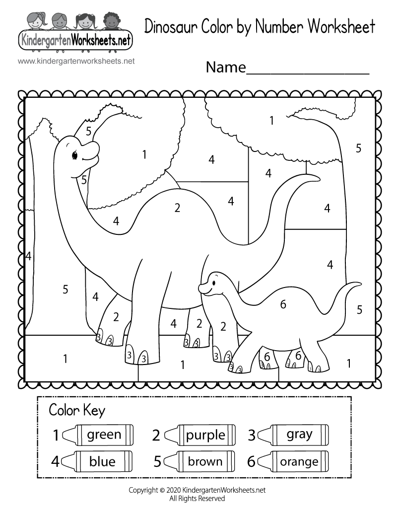 Dinosaur Color By Number Worksheet Free Printable Digital PDF - Dinosaur Worksheets For Kindergarten