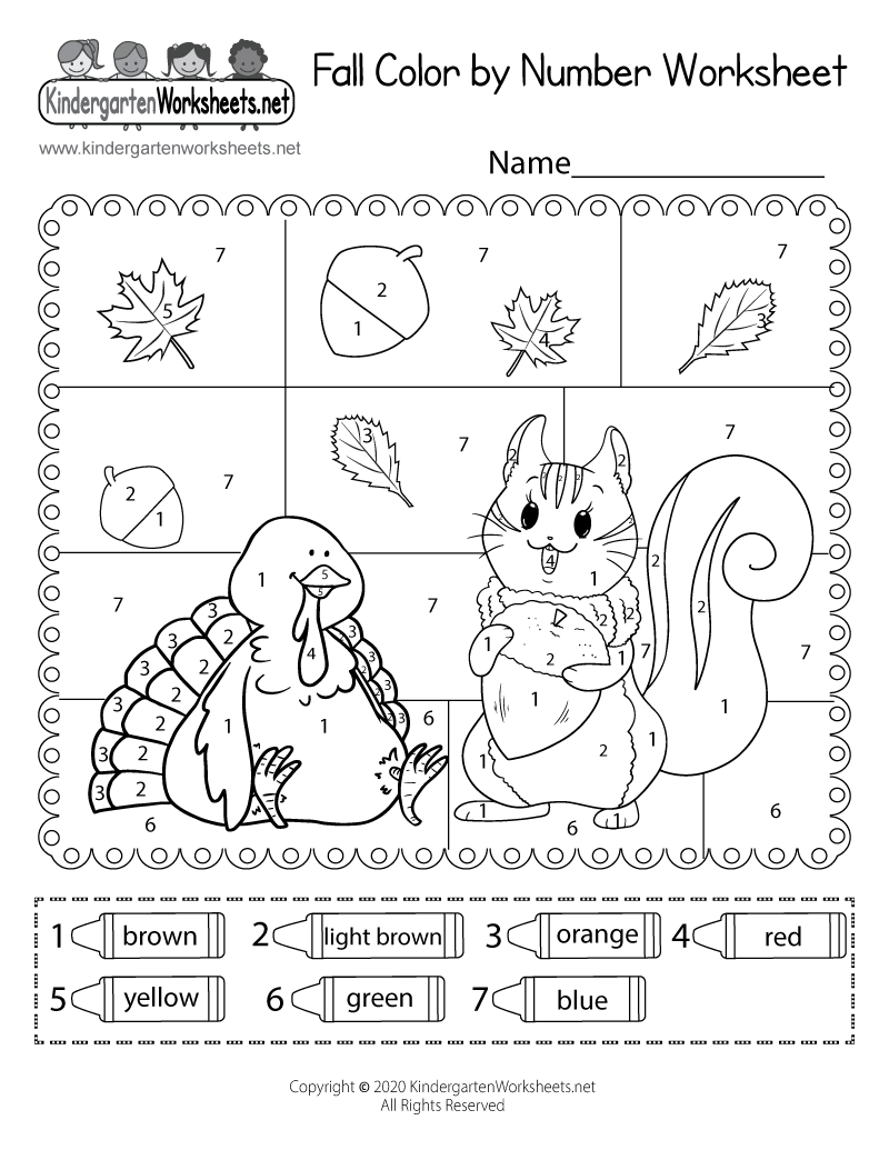 Fall Color By Number Worksheet Free Printable Digital PDF - Autumn Worksheets For Kindergarten
