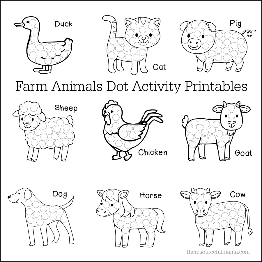 Farm Animals Dot Activity Worksheets The Resourceful Mama - Farm Animals Worksheets For Kindergarten