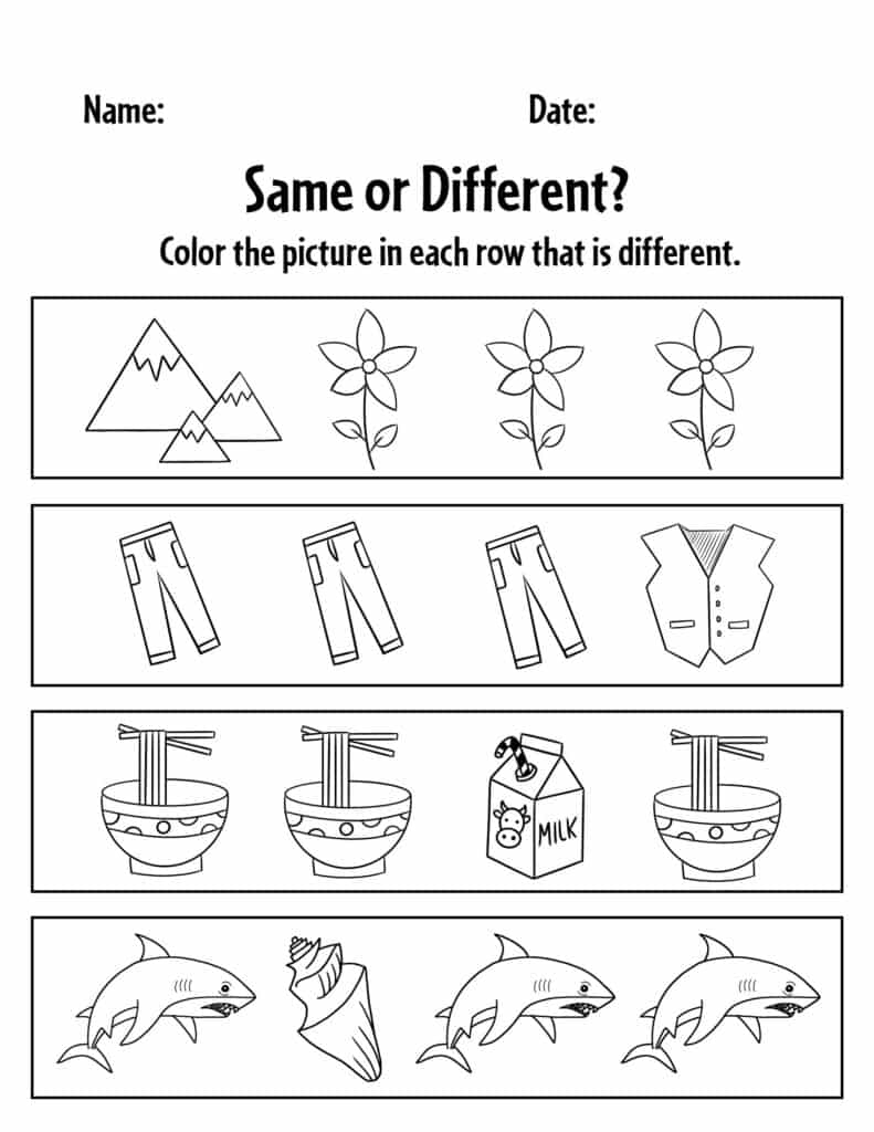 Same And Different Worksheets Kindergarten - Kindergarten Worksheets