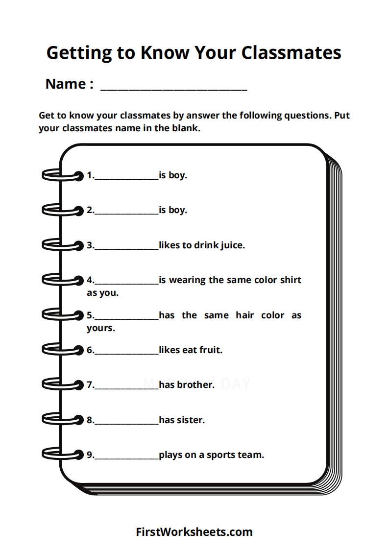 Getting To Know You Worksheets Kindergarten - Kindergarten Worksheets