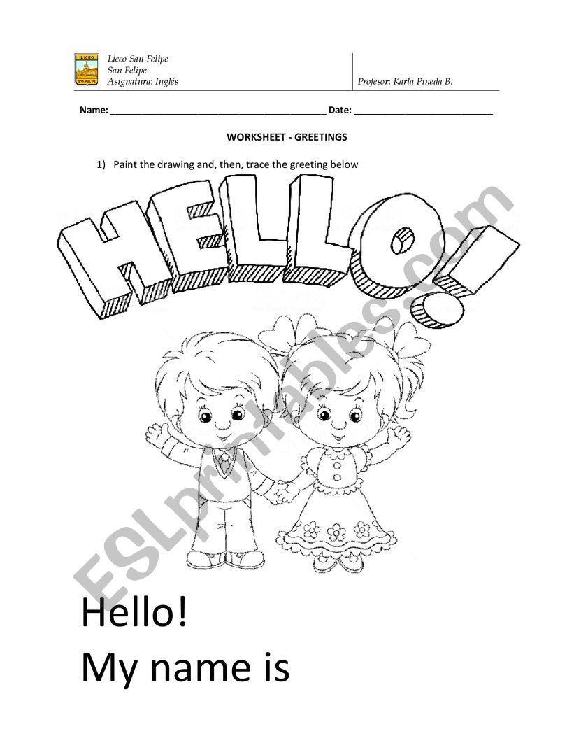Hello ESL Worksheet By Ponxas - Hello Worksheets For Kindergarten