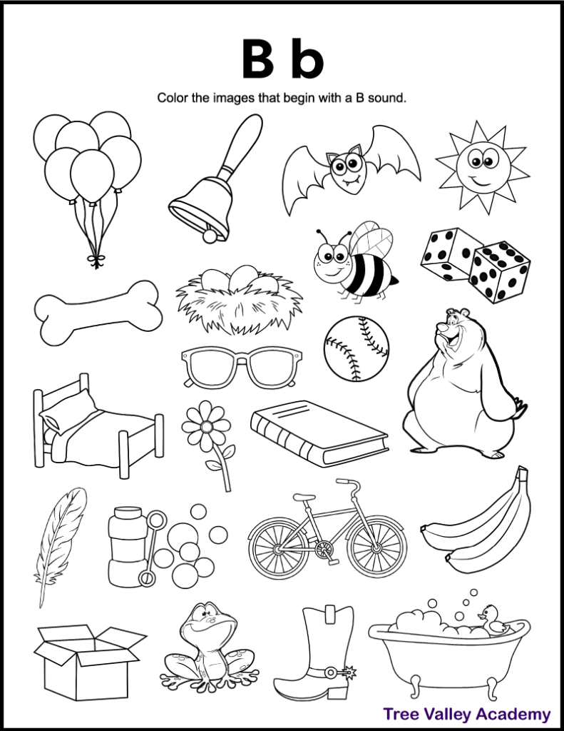 Letter B Sound Phonics Worksheets Tree Valley Academy - Letter Sound Worksheets Kindergarten