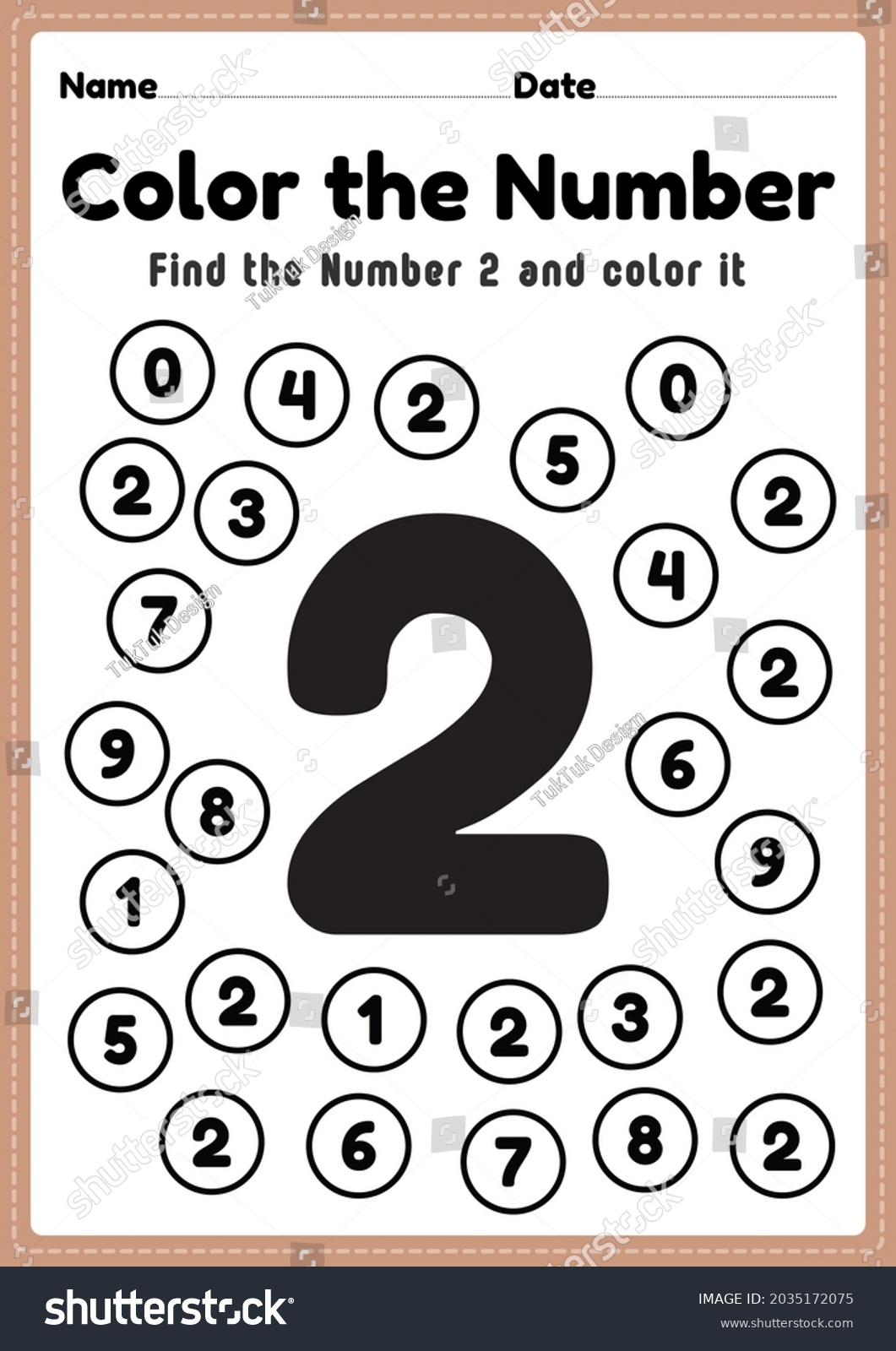 Math Worksheet Number 2 Worksheet Coloring Stock Illustration 2035172075 Shutterstock - Number 2 Worksheets Kindergarten