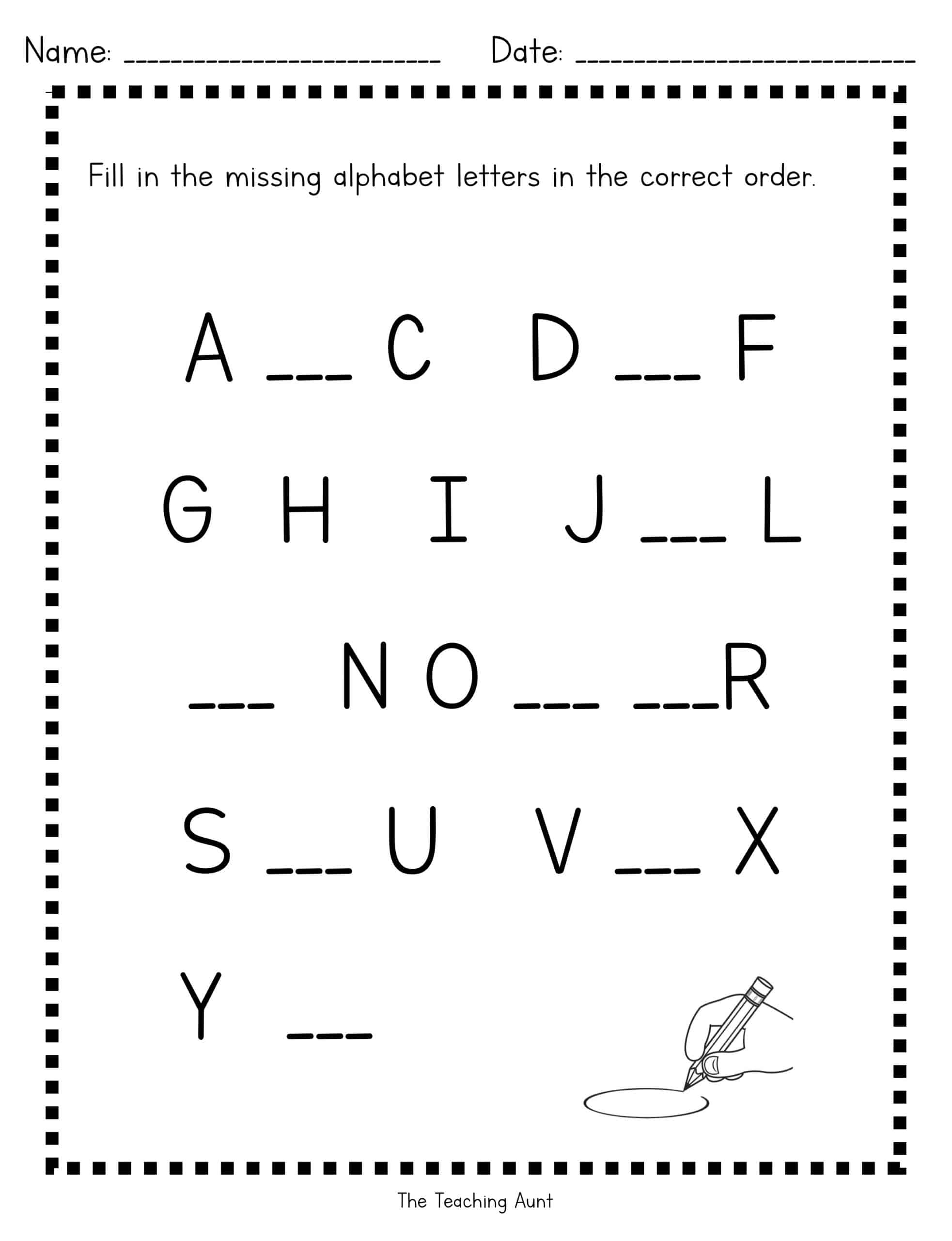 Missing Uppercase Letters Worksheets The Teaching Aunt - Missing Letters Worksheets For Kindergarten