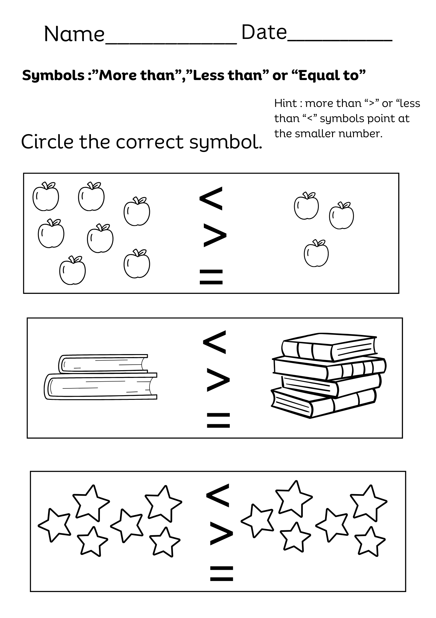 Greater Than And Less Than Worksheets For Kindergarten
