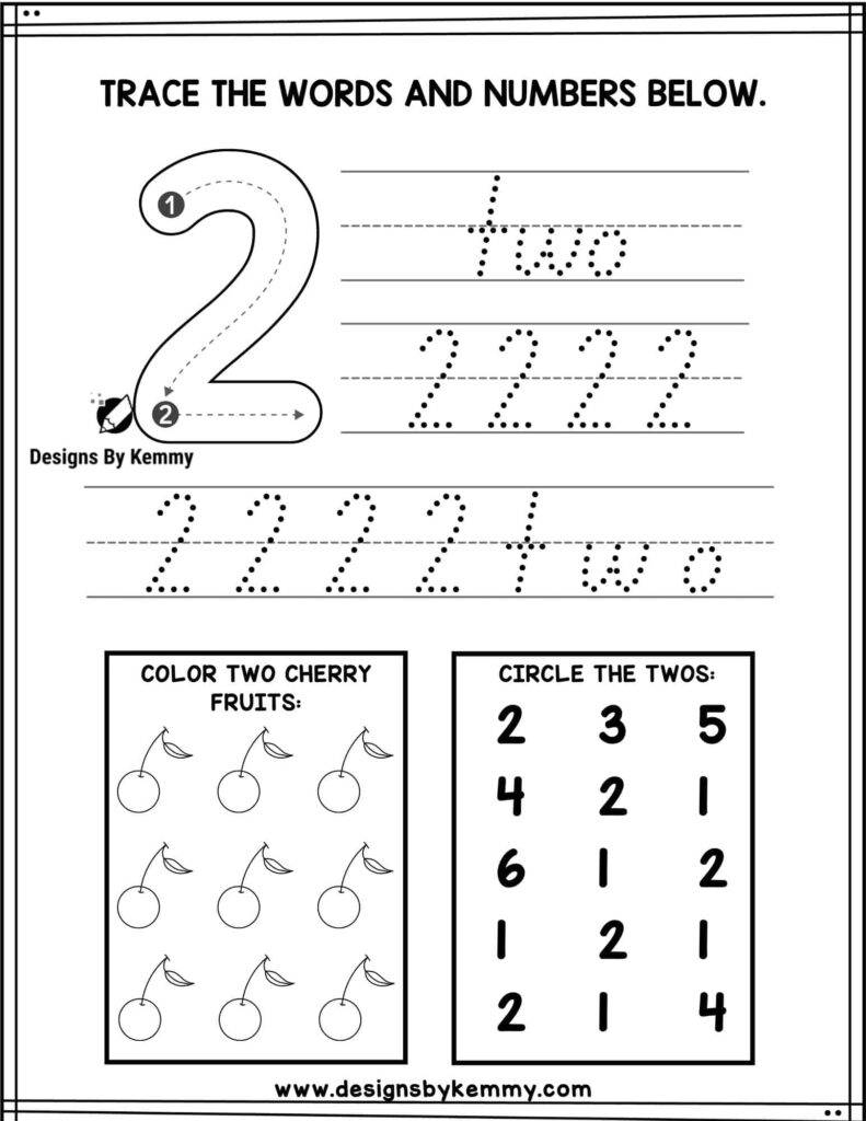 Number 2 Worksheets Kindergarten