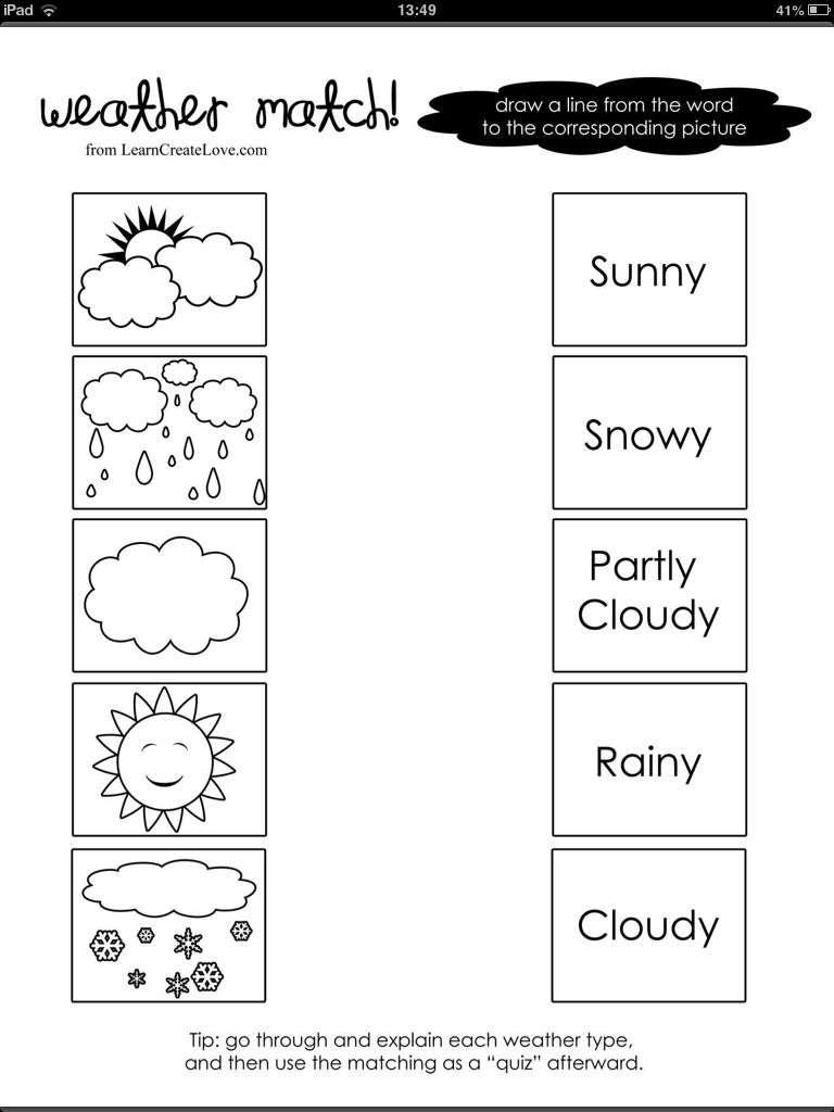 Pin Page - Matching Weather Worksheets For Kindergarten