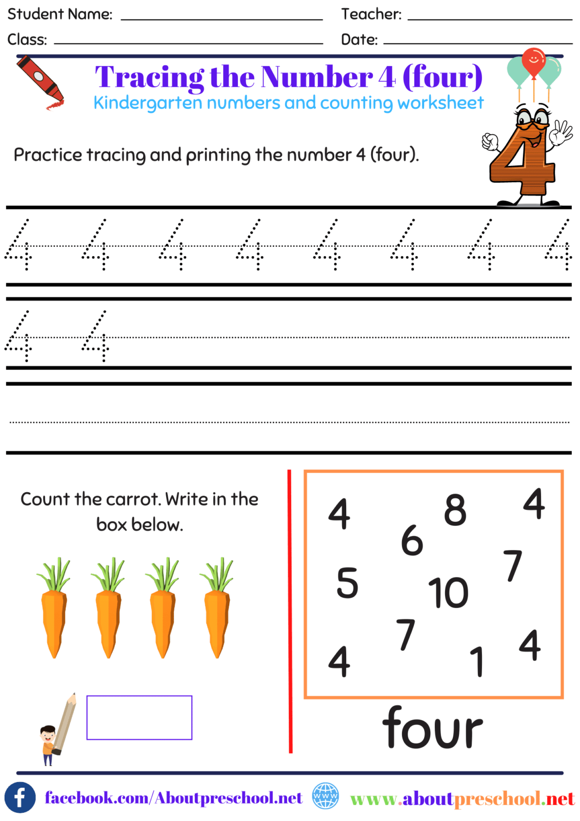 Number 4 Worksheets For Kindergarten Kindergarten Worksheets