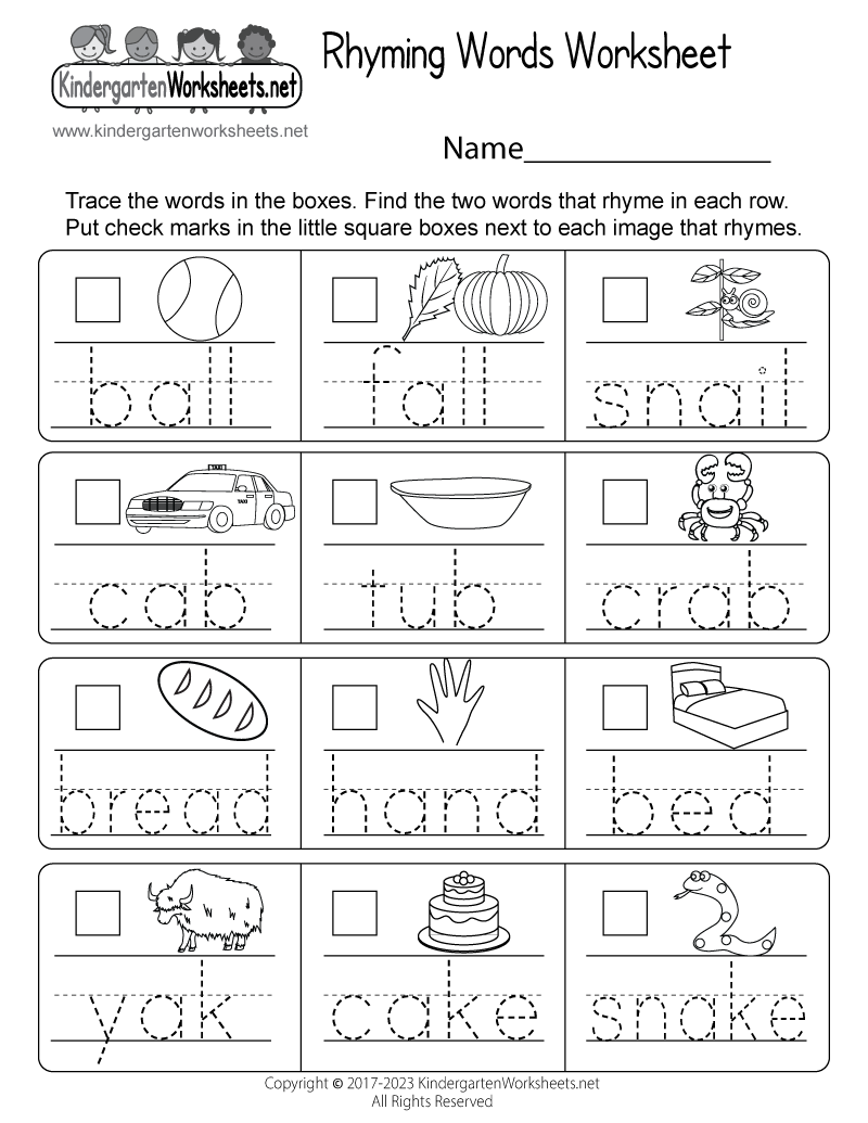 Rhyming Words Worksheet Free Printable Digital PDF - Trace Words Worksheets For Kindergarten