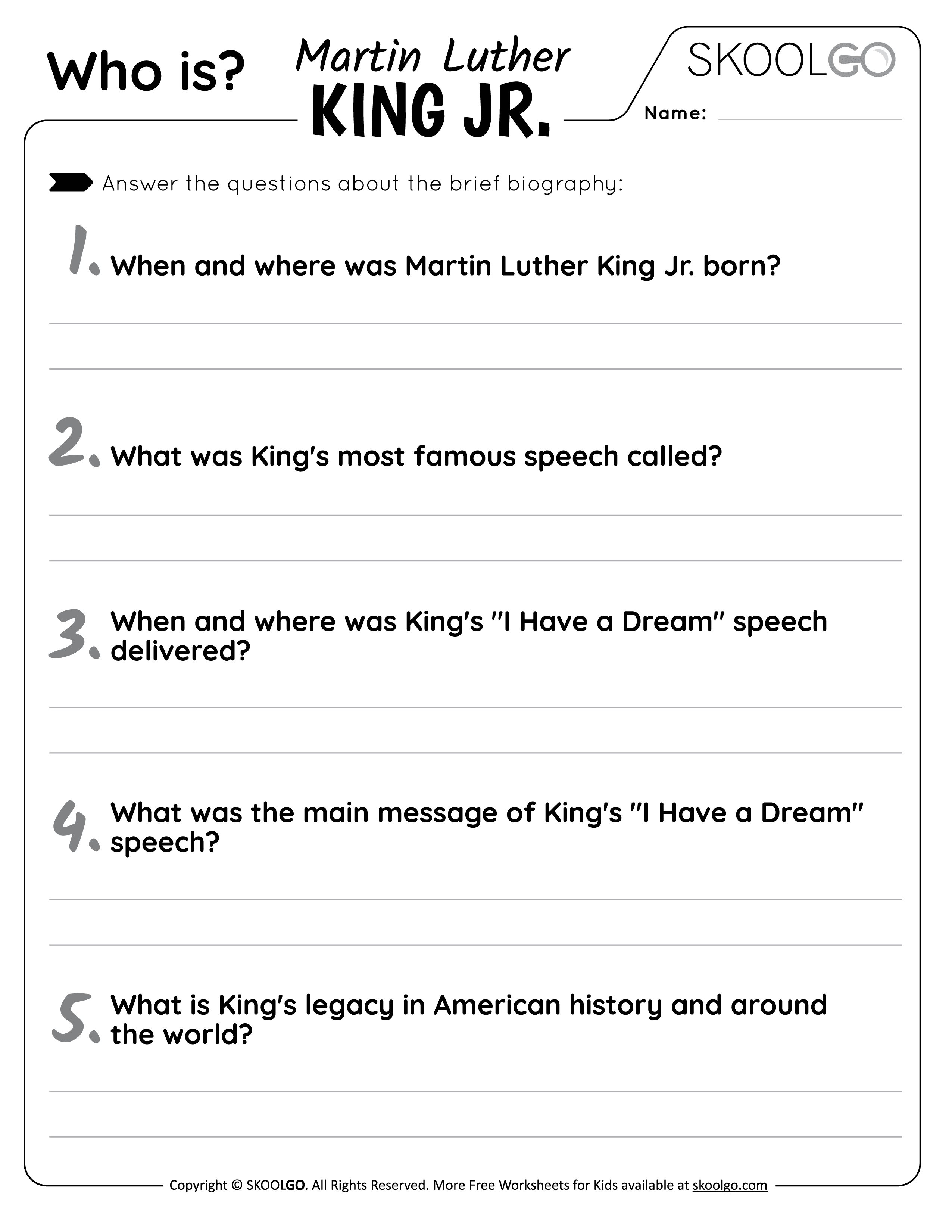 Martin Luther King Worksheets For Kindergarten