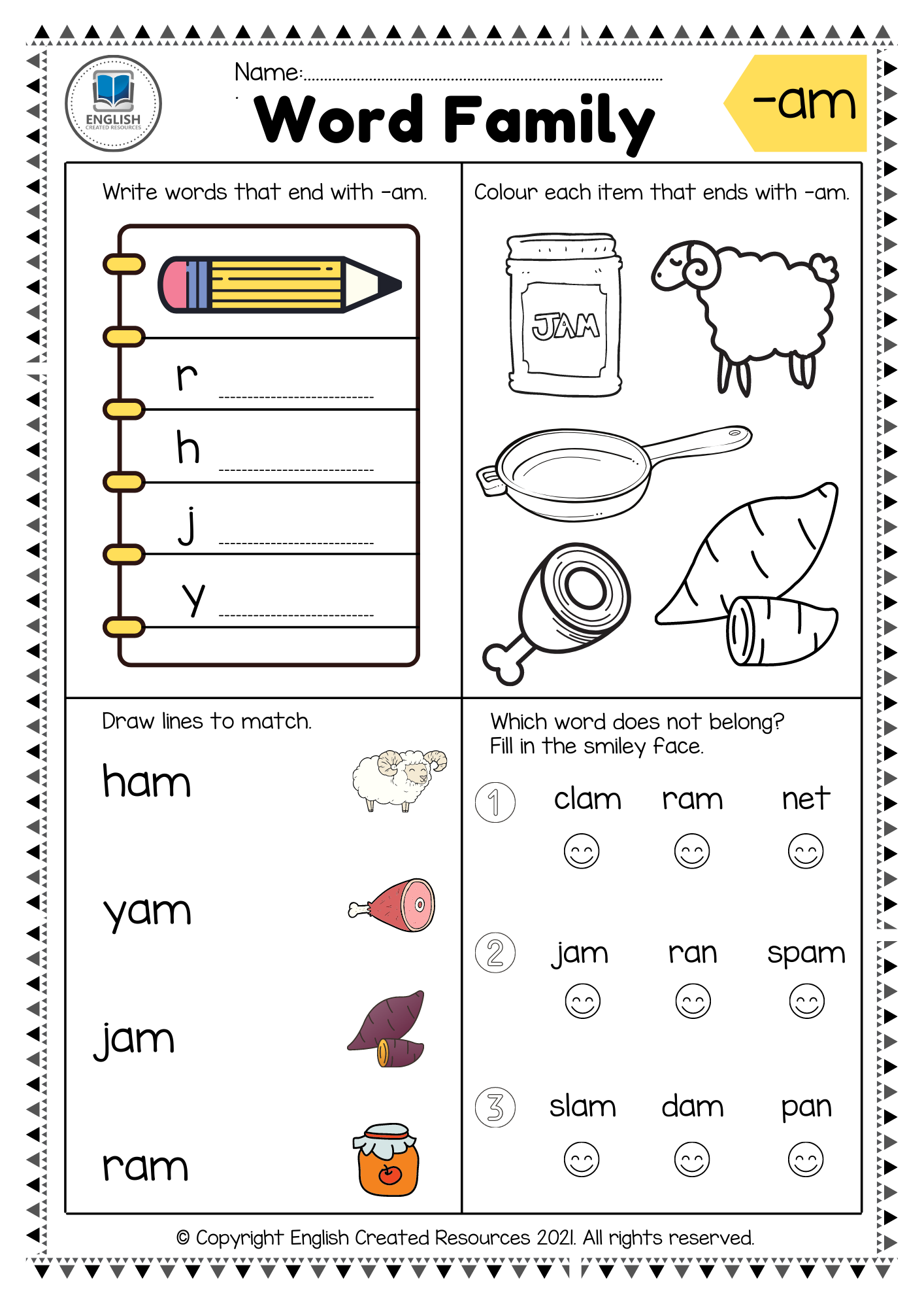 Word Family Worksheets Part One English Created Resources - Worksheets For Word Families For Kindergarten