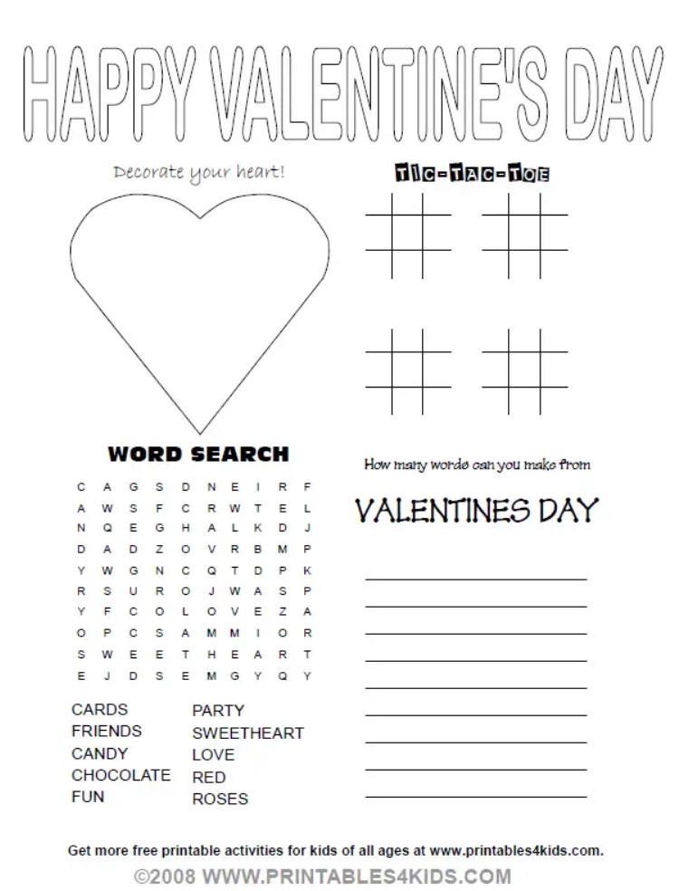 Valentine s Day Printable Activities Free Kindergarten Worksheets