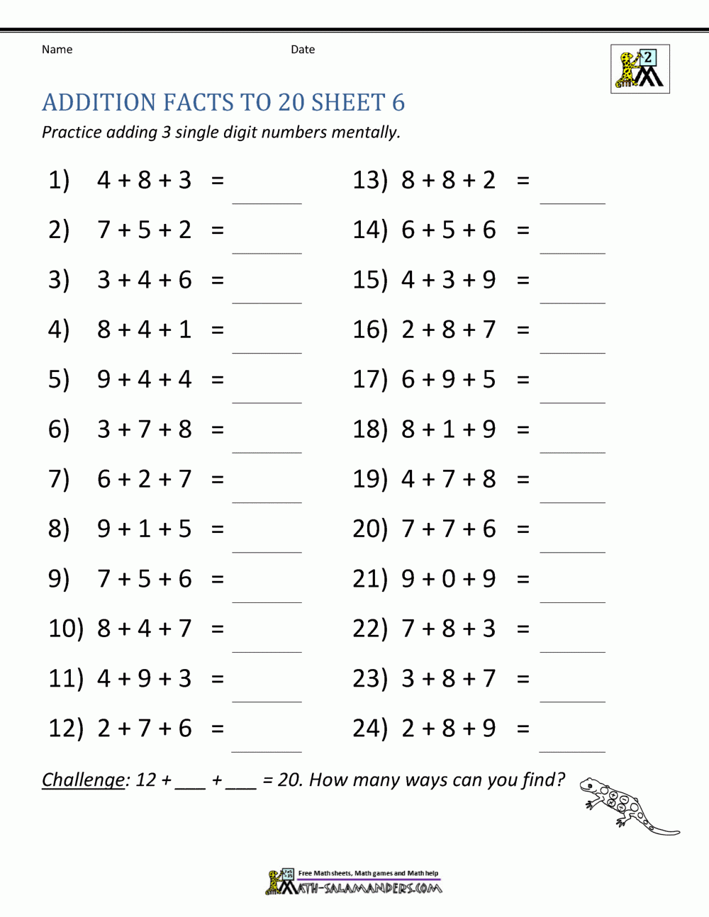 Addition Worksheets For Kindergarten 1 20 - Kindergarten Worksheets