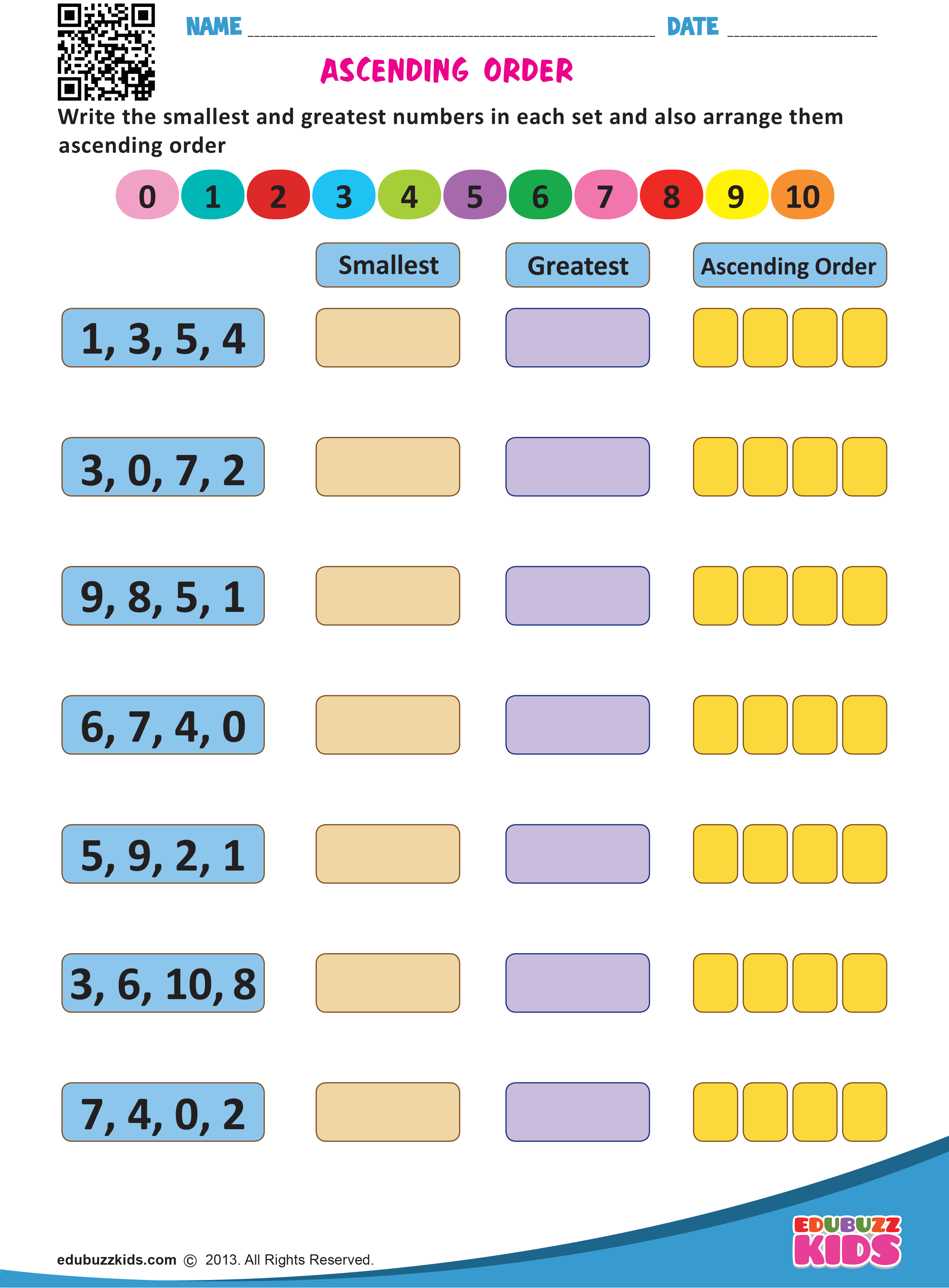 Ascending And Descending Order Worksheet For Kindergarten ...