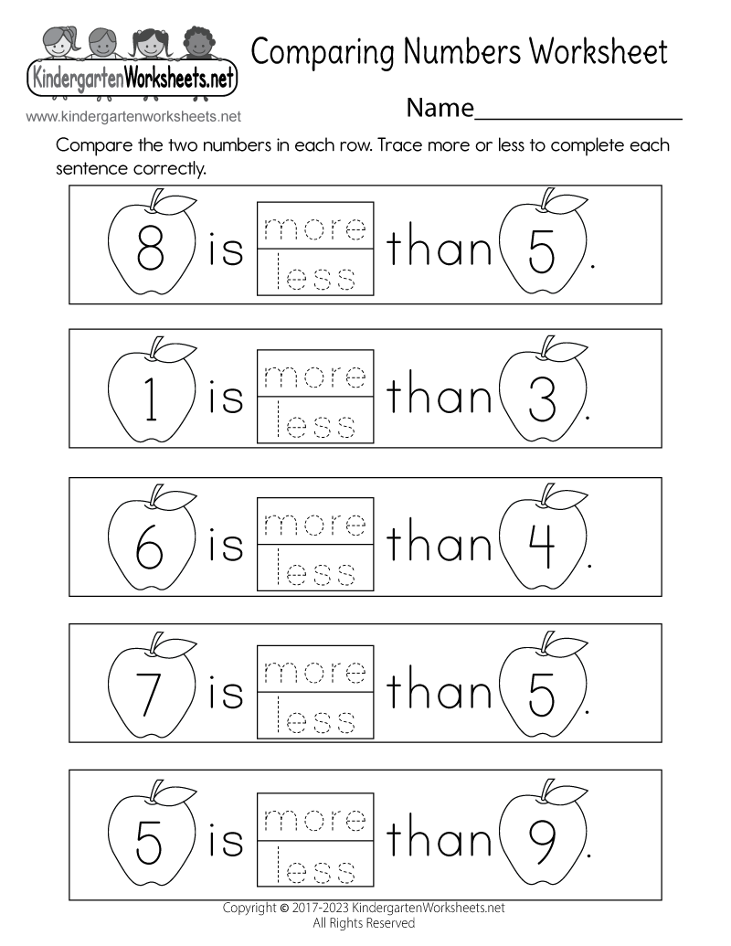 Free Kindergarten Worksheets More Or Less - Kindergarten Worksheets