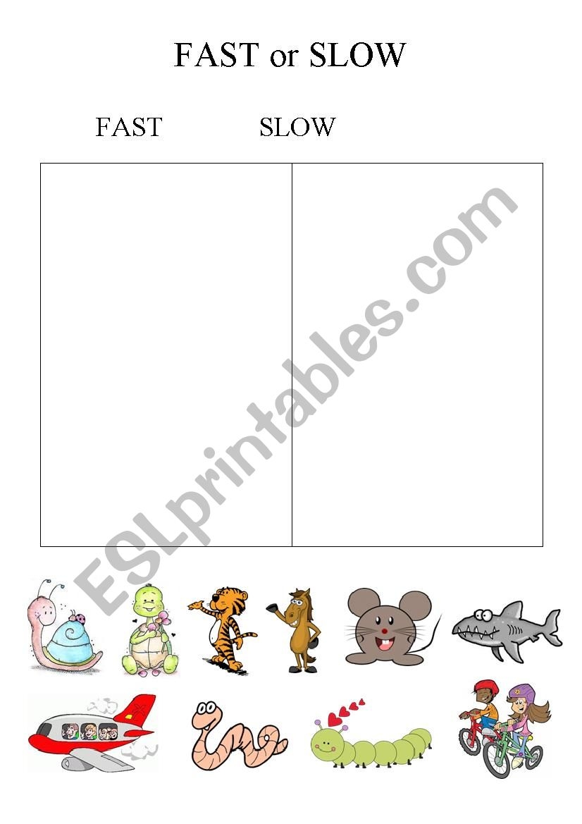 Fast And Slow Worksheets For Kindergarten - Kindergarten Worksheets