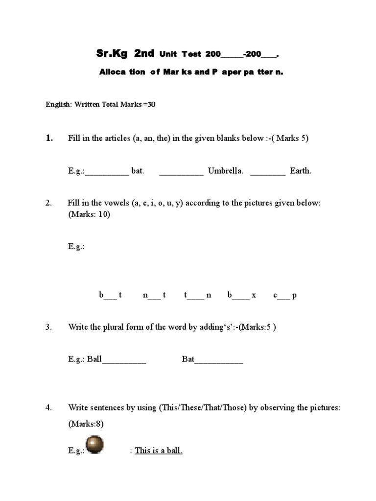 English Worksheet For Class Sr Kg - Kindergarten Worksheets