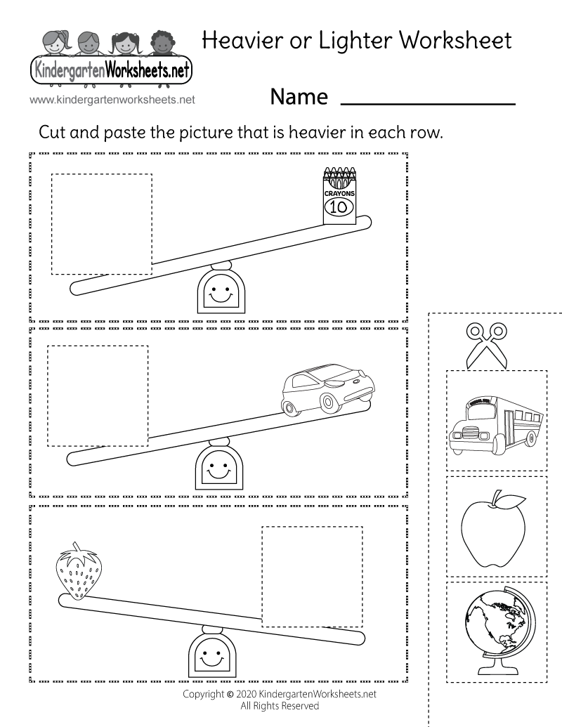 Heavy And Light Worksheets For Kindergarten Pdf - Kindergarten Worksheets