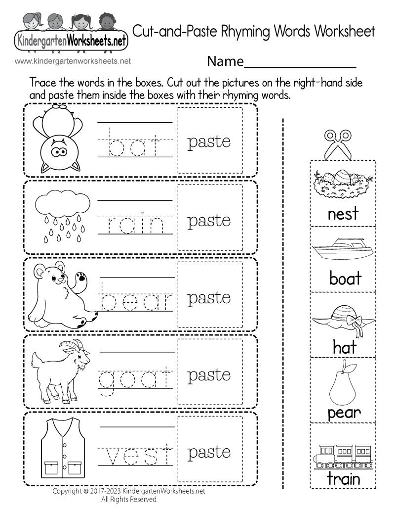 Rhyming Words Worksheets For Kindergarten Kindergarten Worksheets
