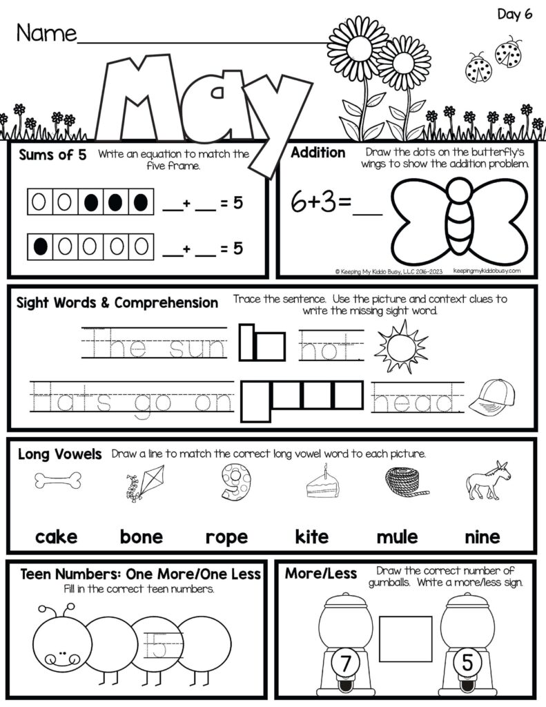 Daily Morning Worksheets For Kindergarten Kindergarten Worksheets